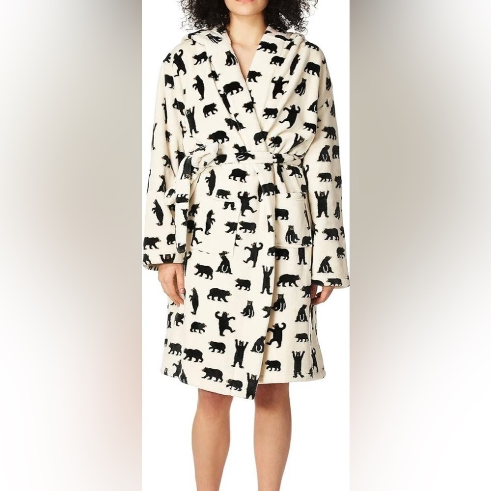 Little Blue House Robe house‎ coat black bears on natural Adult Fleece Robe